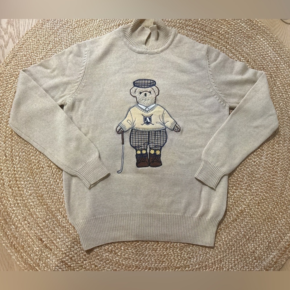 Aquascutum London Beige Sweater with Bear Design(100% Merino wool)